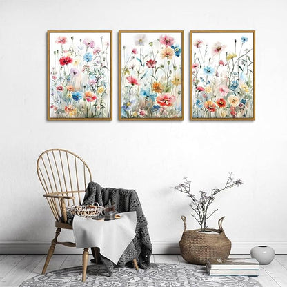 KISSFOX Framed Colorful Wildflower Canvas Wall Art Set Of 3 Flowers Pictures - Image 5