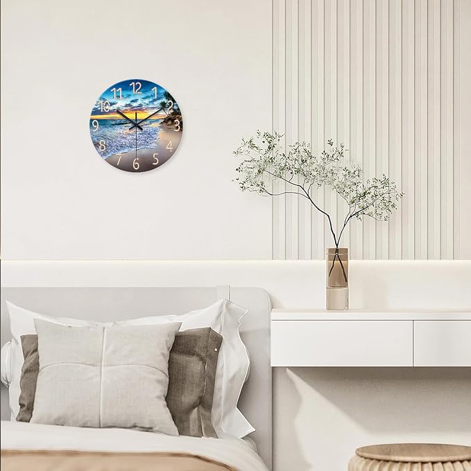 Glass Beach Wall Clock for Living Room Large Clocks for Walls Non Ticking Wall - Image 2
