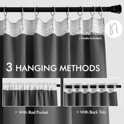 MIULEE Back Tab Grey Blackout Curtains 102 Inch Long 2 Panels Set - Image 3