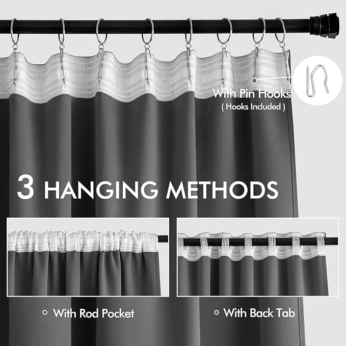 MIULEE Grey Back Tab Blackout Curtains 63 Inch Length 2 Panels Set - Image 3
