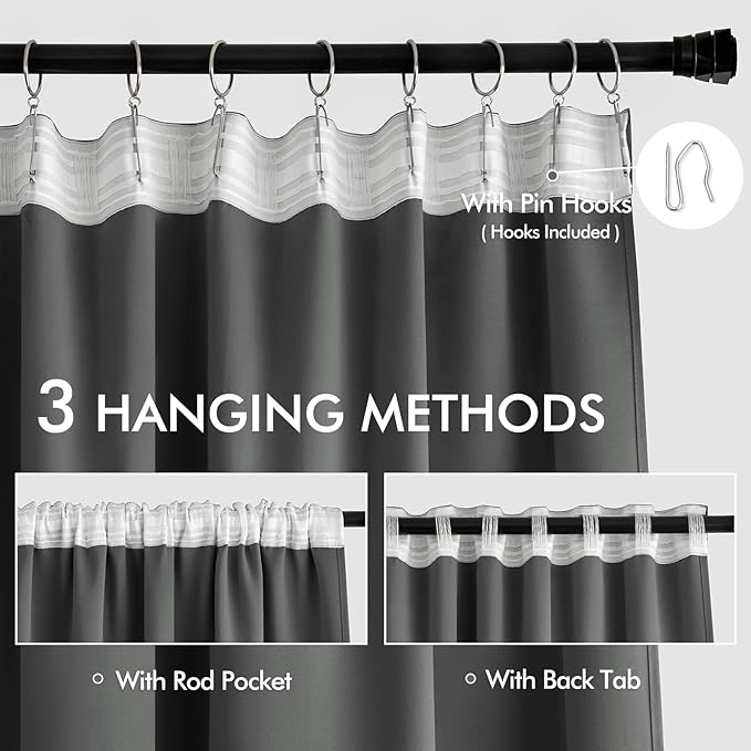 MIULEE Grey Back Tab Blackout Curtains 63 Inch Length 2 Panels Set - Image 3