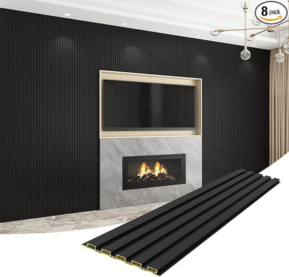8-Pack WPC Wall Panels 108’’ x 6.3’’ 3D Slat Wall Panel Acoustic Wall Paneling by Unknown
