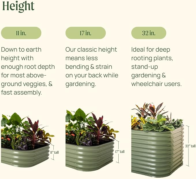 Vego garden Raised Garden Bed Kits, 11" Tall 9 in 1 8ft X 2ft Metal Raised Planter Bed for Vegetables Flowers Ground Planter Box-Pearl White