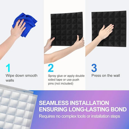 JBER Acoustic Sound Foam Panels, 6 Pack 2" X 12" X 12" Charcoal Soundproofing - Image 5