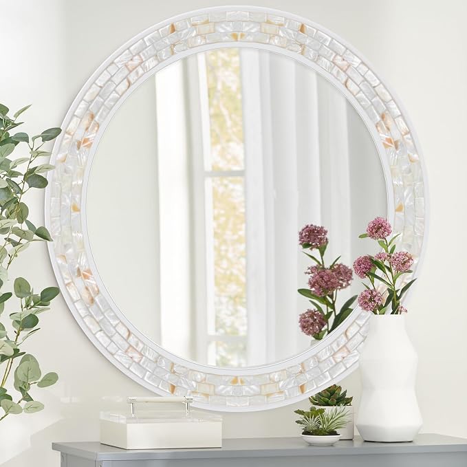 Tanmicoshomy Round Bathroom Mirror 28 Inch, Circle Mosaic Wall Mirrors - Image 5