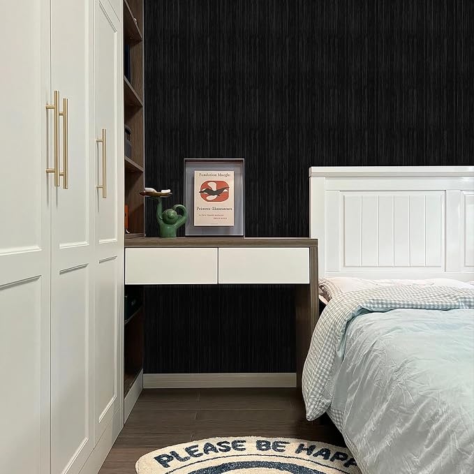 Black Grasscloth Peel and Stick Wallpaper Texture Contact Paper A Set of 15.7" - Image 3