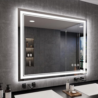LED Mirror, 44x36 Inch Gradient Front and Backlit Lighted Mirror, 3 Colors by VanPokins-GlobalHighEndLEDBathroomMirrorBrand