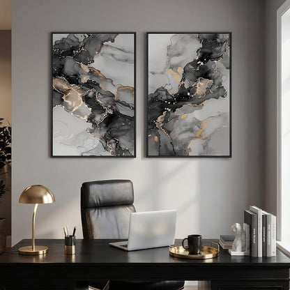 Framed Abstract Black and Gold Wall Art - Image 3