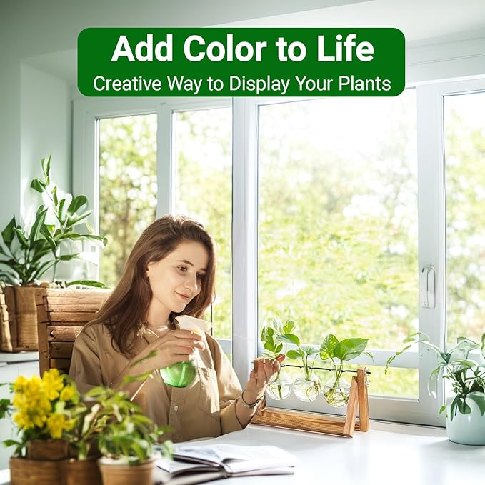 Ivolador I Plant Propagation Station, Bulb Plant Terrarium with Wooden Stand, Unique Gardening Gifts for Women, Hydroponic Indoor Planter, Home Office Garden Wedding Decor - 3 Bulb Glass Vases