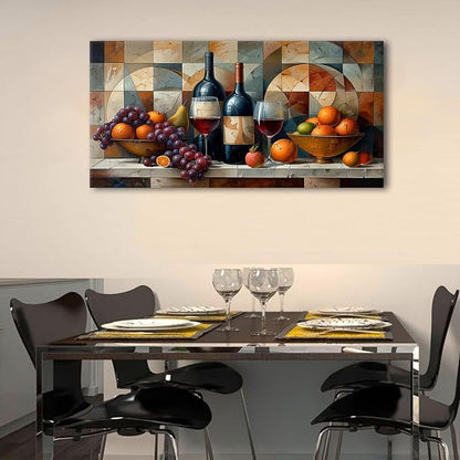 AIYISU Abstract Kitchen Wall Art Geometric Wall Decor Red Wine Glass Fruits - Image 6