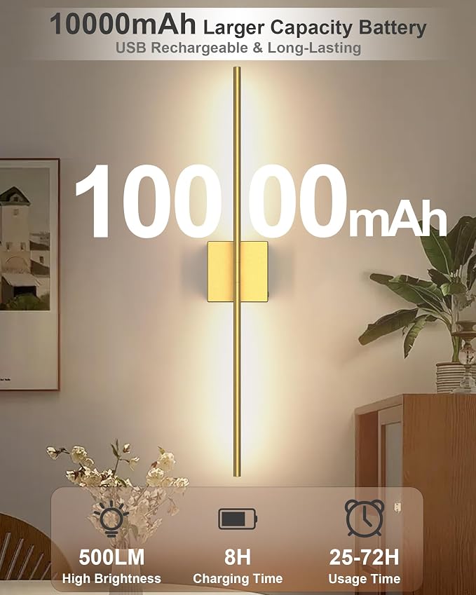 Battery Operated Wall Sconce Set of Two: Wireless Rechargeable Wall Lights - Image 3
