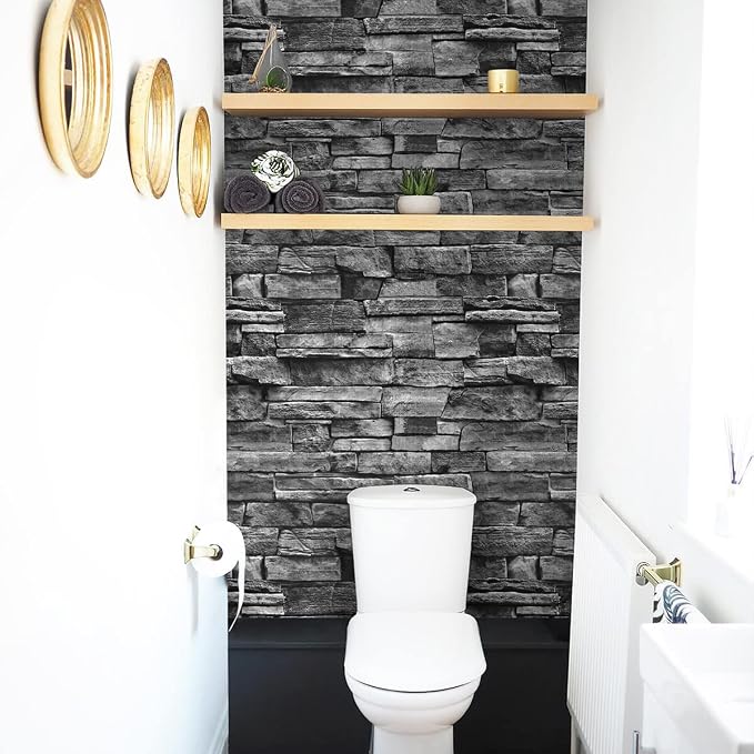 Jeweluck Grey Brick Wallpaper Peel and Stick Wallpaper 17.7”×393.7” Faux Stone - Image 7