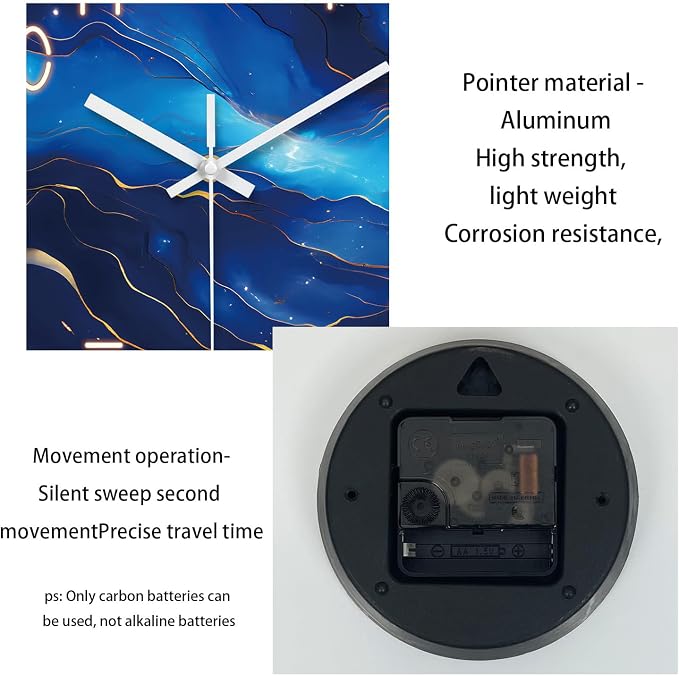 Glass Blue Wall Clocks Battery Operated 16 Inch Marble Pattern Big Clock - Image 7