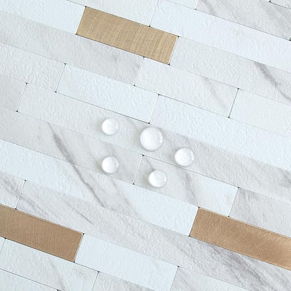 AULIGET 2 Sheets Faux Stone White Marble Peel and Stick Backsplash, PVC Mixed - Image 3