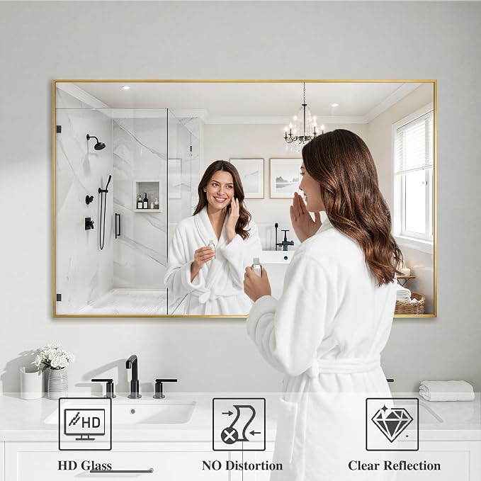 Koonmi Gold Mirrors for Wall, 30x48 Inch Bathroom Mirror, Rectangular Wall - Image 3