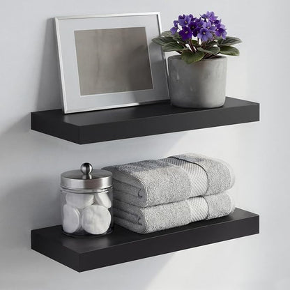 Homeforia 16 inch Black Floating Shelves, High End Solid Real Wood 16inch by Homeforia