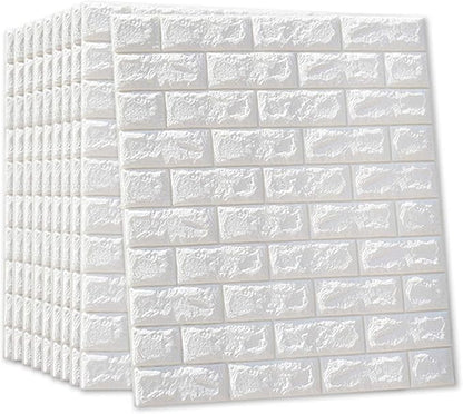 MYOYAY 10 Pcs 3D Wall Panels Peel and Stick 27.5 x 30.3 Inch White Brick - Image 9
