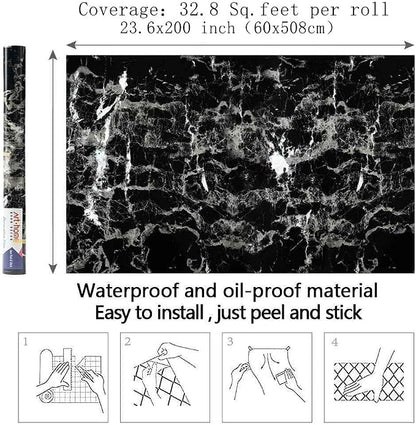 Arthome Black Marble Contact Paper, Peel and Stick Black Silver Paper, Self - Image 7