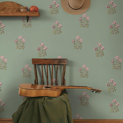 17.3" x 196.8" Vintage Floral Wallpaper Peel and Stick Boho Wallpaper Removable - Image 2