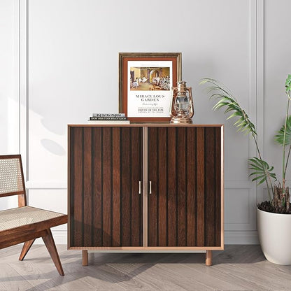 FunStick 24"x200" Slats Wood Wallpaper Peel and Stick Wall Paper Brown Walnut - Image 3