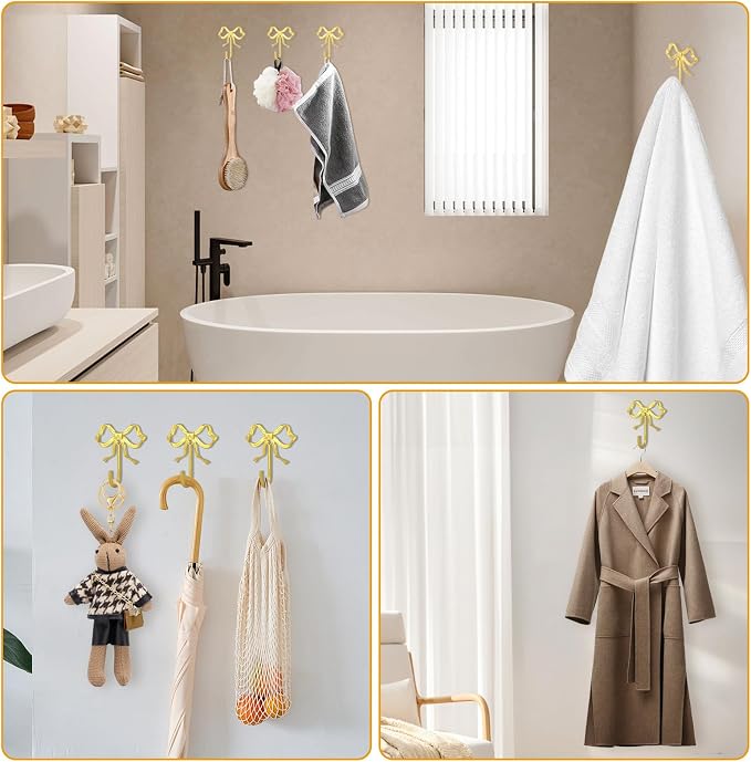 4 PCS Large Size Gold Bow Wall Hook, Metal Hooks, Bow Room Decor Hooks - Image 4