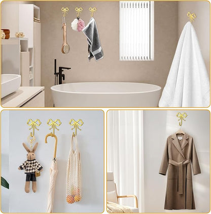 4 PCS Large Size Gold Bow Wall Hook, Metal Hooks, Bow Room Decor Hooks - Image 4