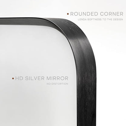 Wall Mount Mirror for Bathroom, Brush Black Metal Framed Rounded Corner - Image 3