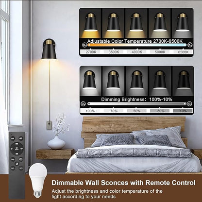 VATONI Wall Sconce Plug in, Remote Control Dimmable Wall Sconces and Adjustable - Image 3