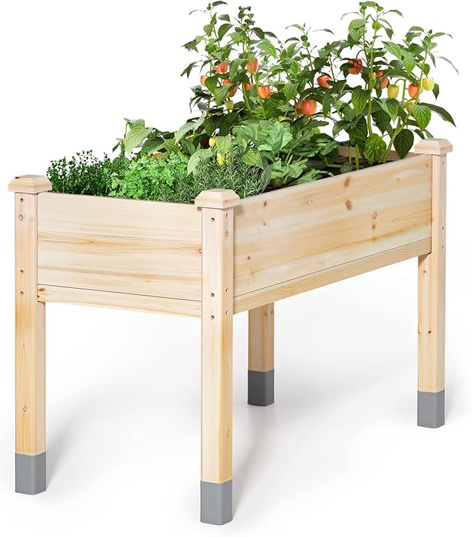 MIXC Wooden Raised Garden Bed with Legs, 32”L X 16”W, Elevated Reinforced Large Planter Box for Vegetable Flower Herb Outdoors - Beam and Column Structure - Unmatched Strength Outlast