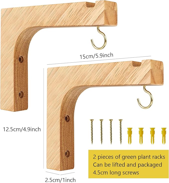 FGSAEOR Macrame Plant Hanger, Hanging Wall Planters for Indoor Plants, Wooden Hanging Basket Hooks for Outdoor Pots Wind Chime Flower Bracket Lanterns Patio Garden Decoration (2-Pack,5-Inch)