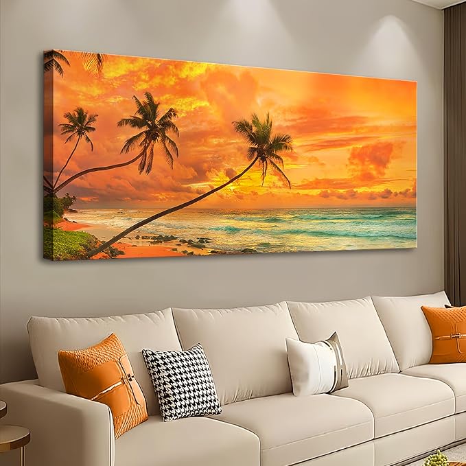 Beach Sunset Wall Art, Large Canvas Painting by weiyiart