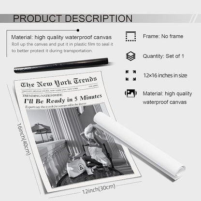 Vintage Newspaper Wall Art Trendy Black and White Aesthetic Posters Funny I'll - Image 2