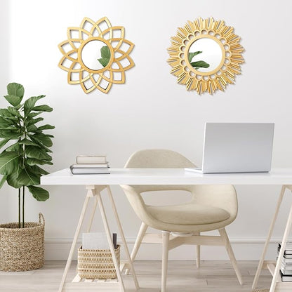 Dandat Set of 4 Gold Mirrors for Wall Decor Small Circle Flowers Mirrors - Image 4