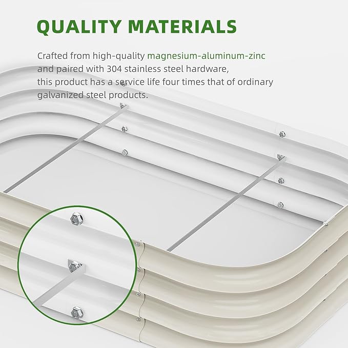 DaisyVibe Raised Garden Bed Kit, Planter Raised Garden Boxes Outdoor, Oval Large Metal Raised Garden Beds for Vegetables Flowers (White, 8ftx2ftx1ft)