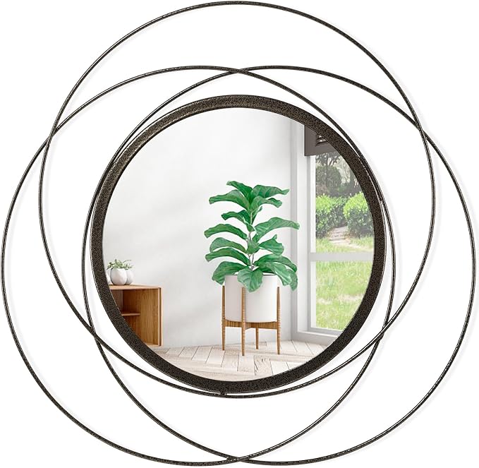 Circle Mirror Wall Decorative Metal Mirror Art Small Round Wall-Mounted Mirror by HLFMVWE