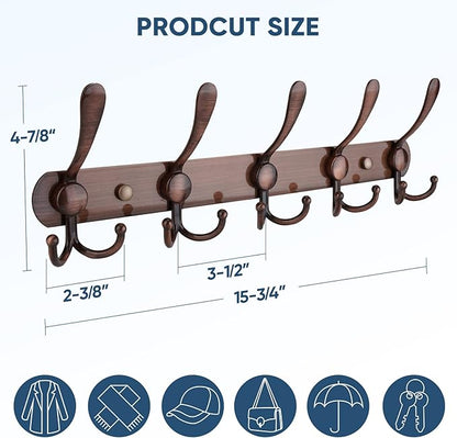 TICONN Wall Mounted Coat Rack, Five Heavy Duty Tri Hooks All Metal Construction - Image 2