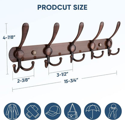 TICONN Wall Mounted Coat Rack, Five Heavy Duty Tri Hooks All Metal Construction - Image 2