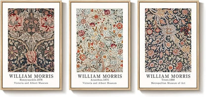 Framed William Morris Canvas Wall Art Set of 3, Vintage Boho Floral Paintings - Image 9