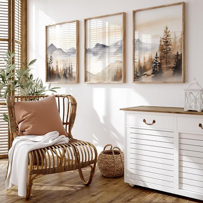 Neutral Mountain Wall Art Decor Set of 3 Forest Canvas Wall Art Poster by Unknown