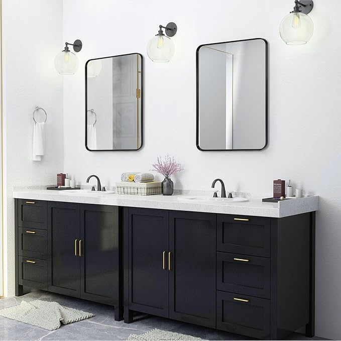 Black Framed Bathroom Mirror for Wall, Matte Black Rounded Corner Rectangle - Image 4