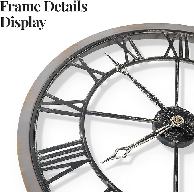 Cuspin Large Wall Clock for Living Room Decor, 24 Inch Round Farmhouse Wall - Image 2