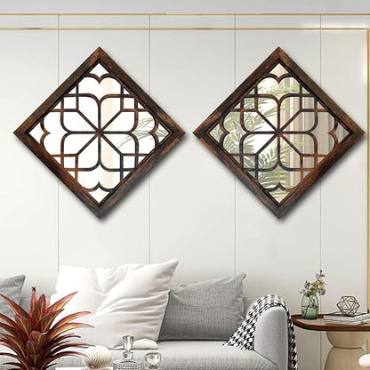 Wocred 20inch 2 PCS Square Wall Mirror, Gorgeous Rustic Farmhouse Accent Mirror - Image 2