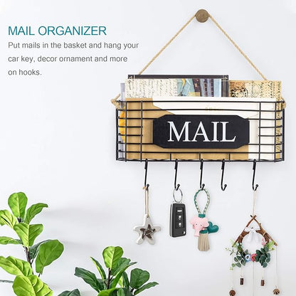 SRIWATANA Rustic Mail Key Holder, Mail Organizer Wall Mount - Image 3