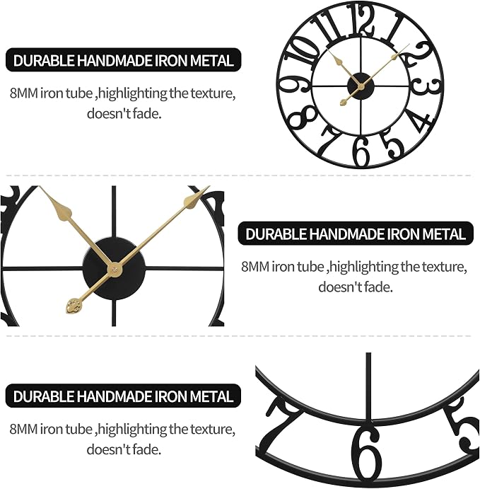 LEIKE Large Wall Clocks for Living Room, Non Ticking, Battery Operated - Image 4