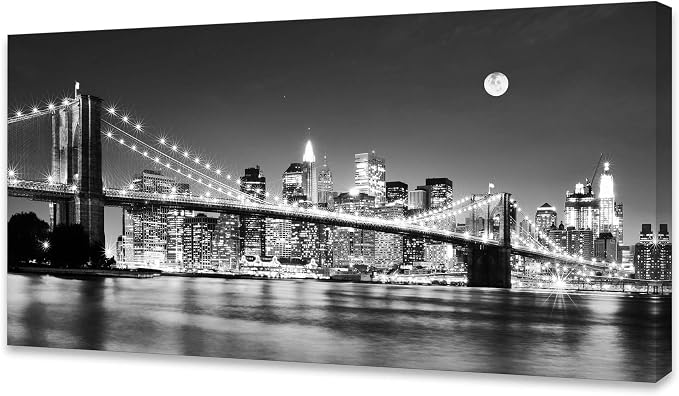 Baisuart-Q30362 Brooklyn Bridge Night View 1 Panels Landscape Artwork Canvas by Baisuart