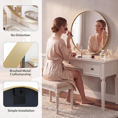 DUMOS 28-Inch Round Wall Mirror, Bathroom Wall Circle Mirror - Image 4