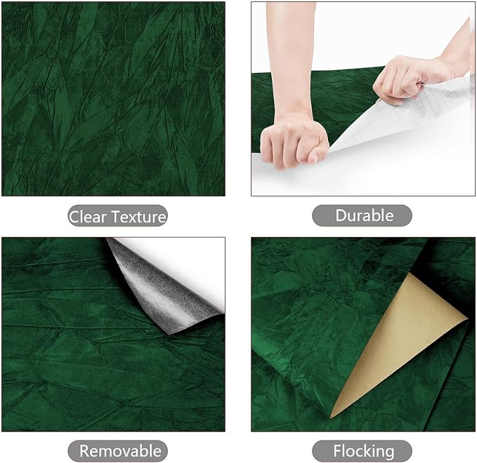 YENHOME Velvet Wallpaper Green Wallpaper - Image 4