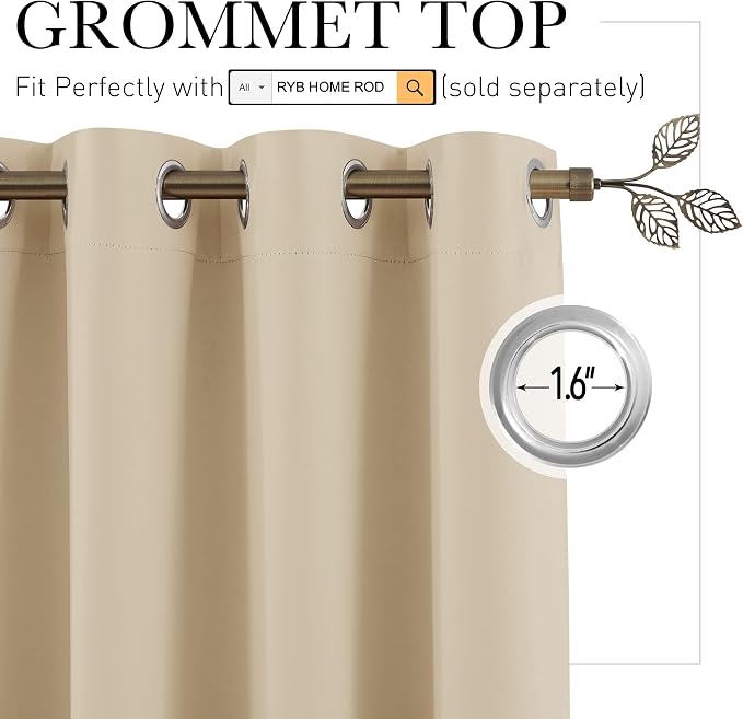 RYB HOME Blackout Curtains Soundproof Energy Saving Insulating Privacy Room - Image 2