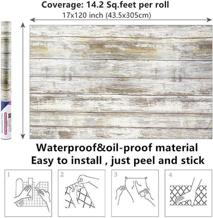 Arthome Distressed Wood Contact Paper 17''x120'' Self-Adhesive Removable Wood - Image 7