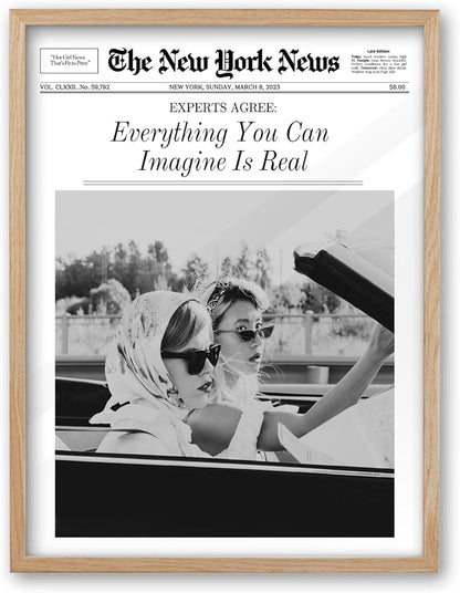 iHery Small Everything You Can Imagine Is Real Framed Trendy NewsPaper Wall Art by iHery